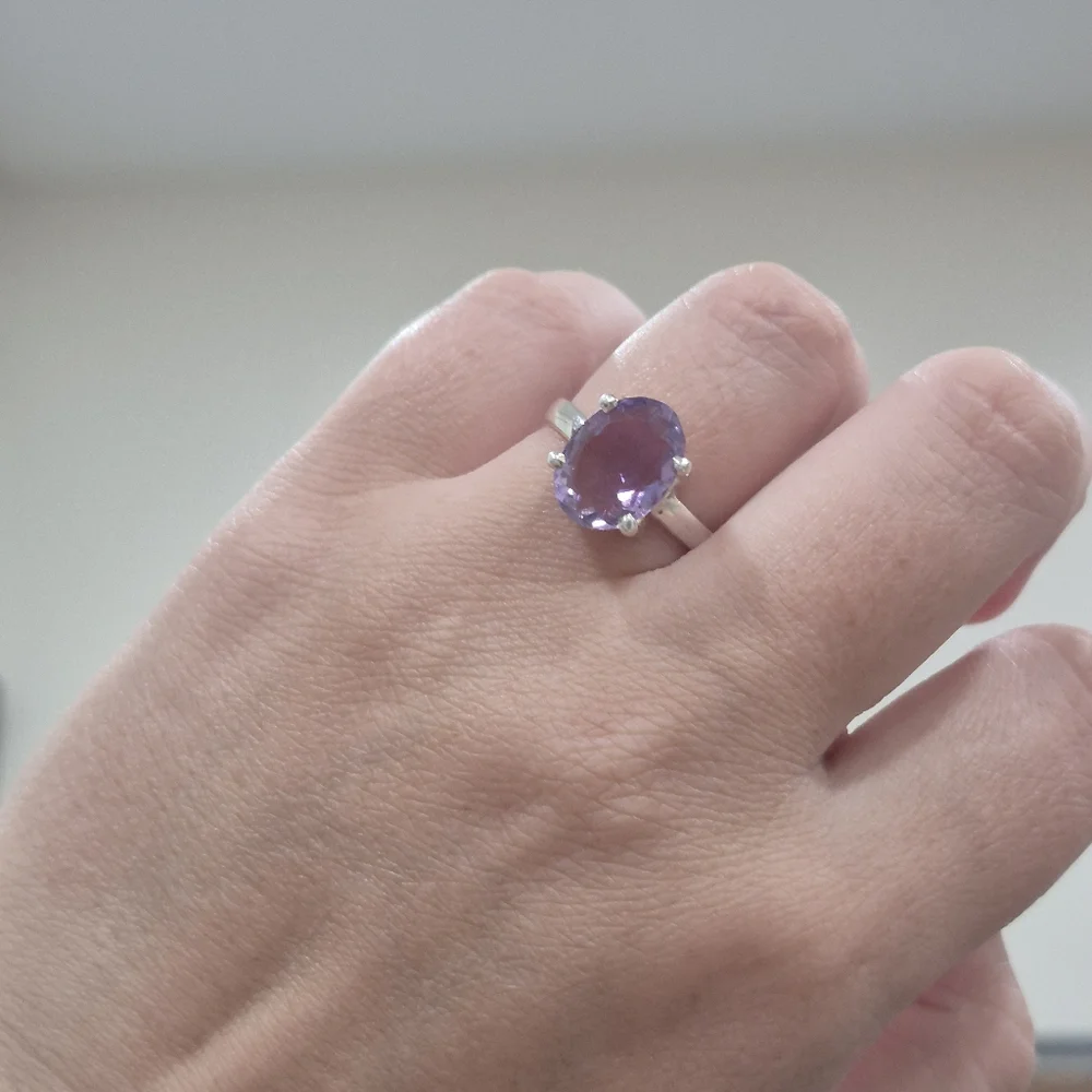 925 Natural Silver Ring with Amethyst Gemstone Handmade Ring - Picture 5 of 7